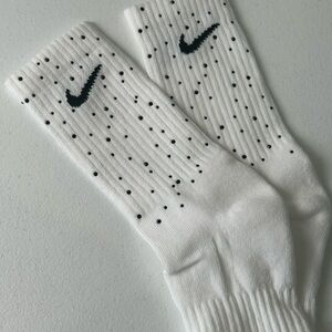 Nike White Socks with Black rhinestones hand pressed